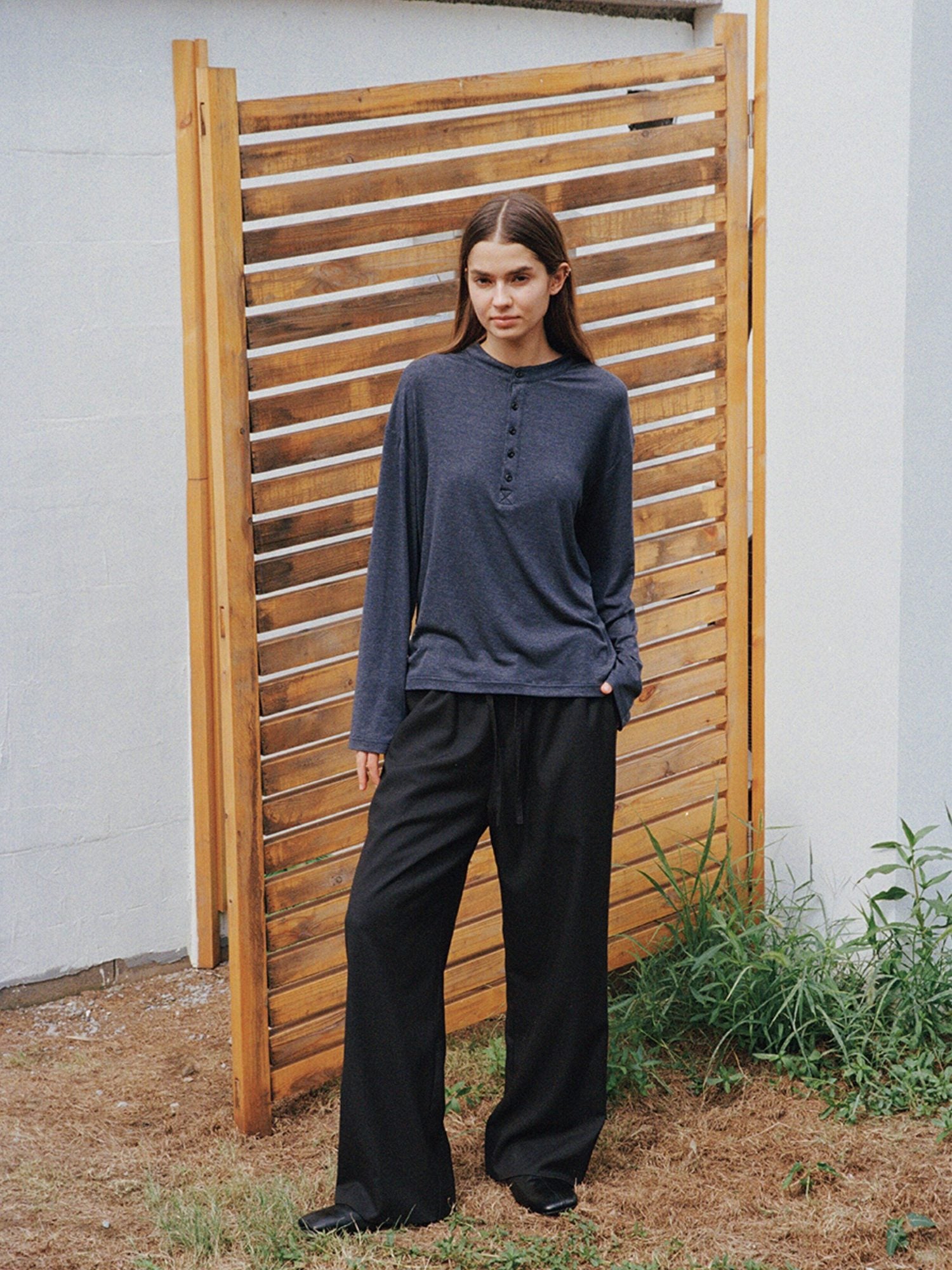 VLABMADE Wrinkle Free Lyocell Wool Relaxed Henley Unisex Citywalk Long Sleeve T-Shirts