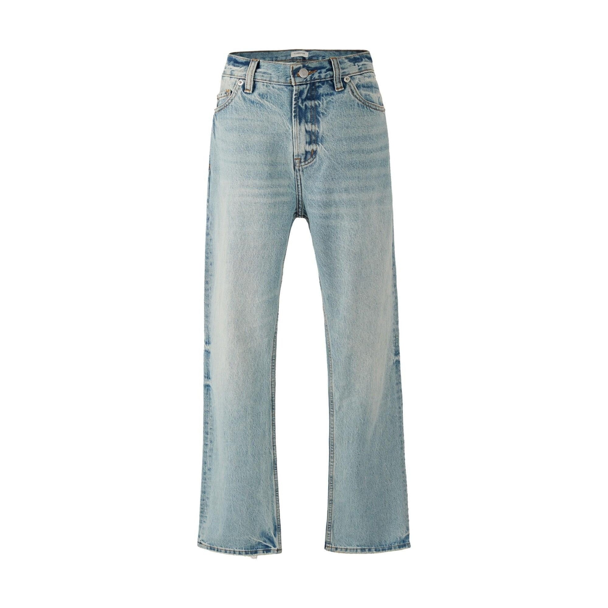 3D Tailored Mid Rise Ice Blue Vintage Snow Wash Breathable Cotton Flared Jeans main image