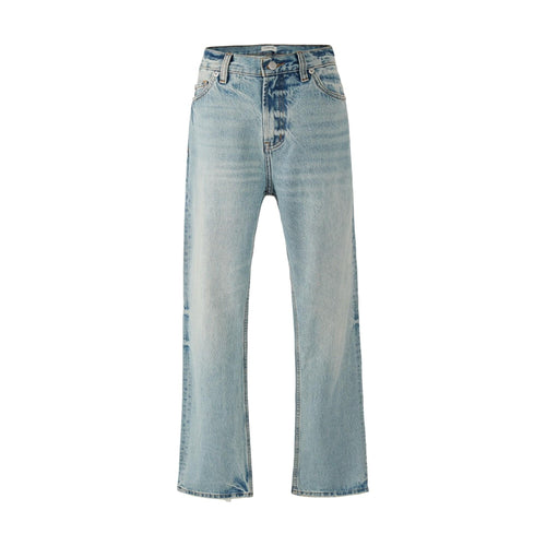 3D Tailored Mid Rise Ice Blue Vintage Snow Wash Breathable Cotton Flared Jeans main image