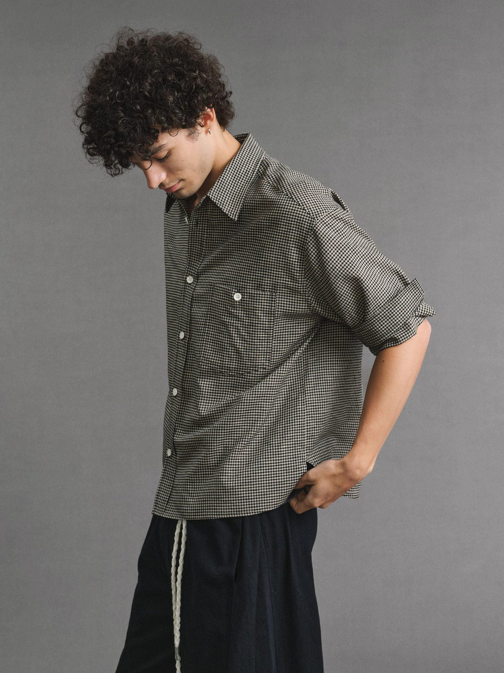 VLABMADE Breathable Hand Pleated Lyocell Blend Houndstooth Unisex Short Sleeve Shirts