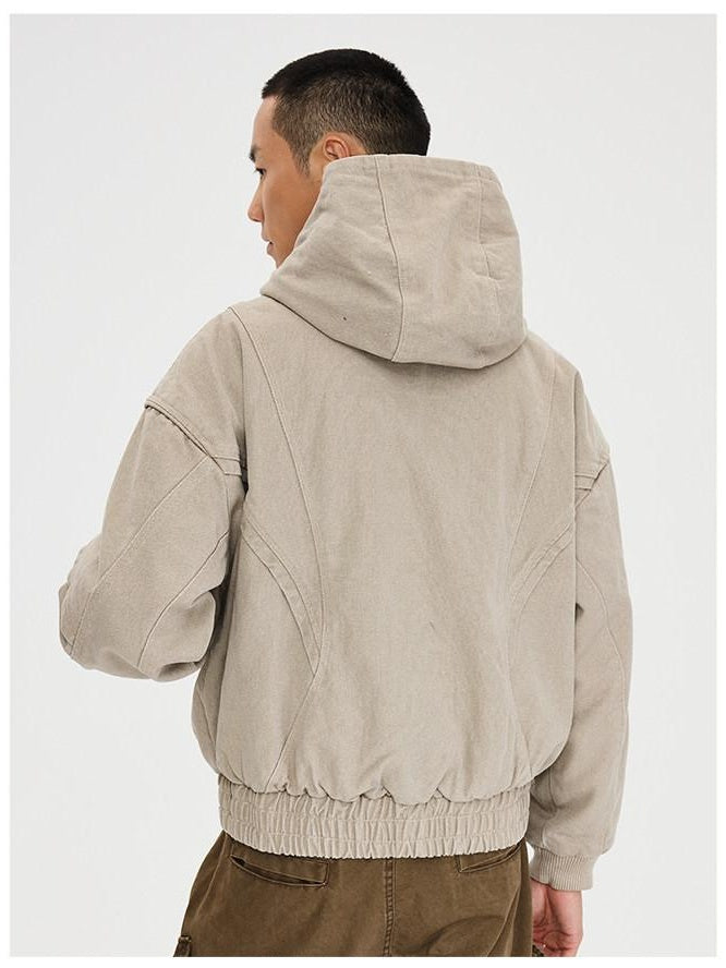 CATSSTAC Pure Cotton Ribbed Hooded Loose Fit Unisex Commute Embroidered Cropped Jackets