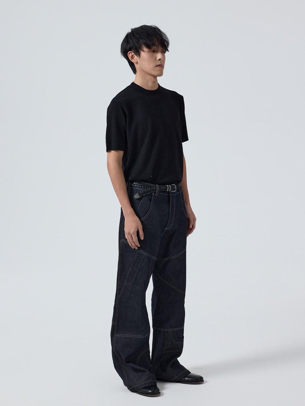 4JUNKS Wrinkle Free Breathable Relaxed Straight Midrise Casual Raw Denim Straight Pants