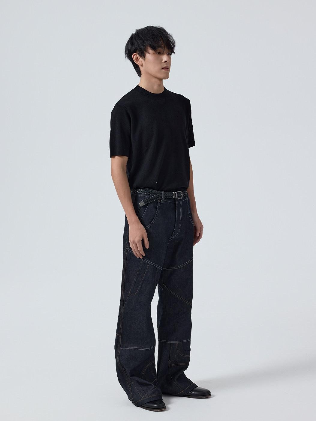 4JUNKS Wrinkle Free Breathable Relaxed Straight Midrise Casual Raw Denim Straight Pants