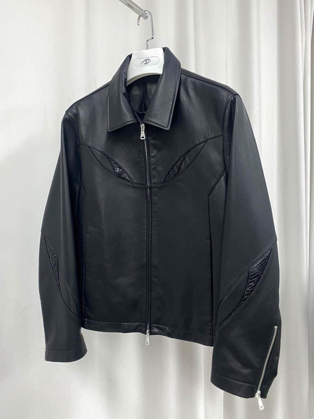 CATSSTAC Genuine Leather Oversized Lapel Collar Youthful Trendy Black Leather Jackets