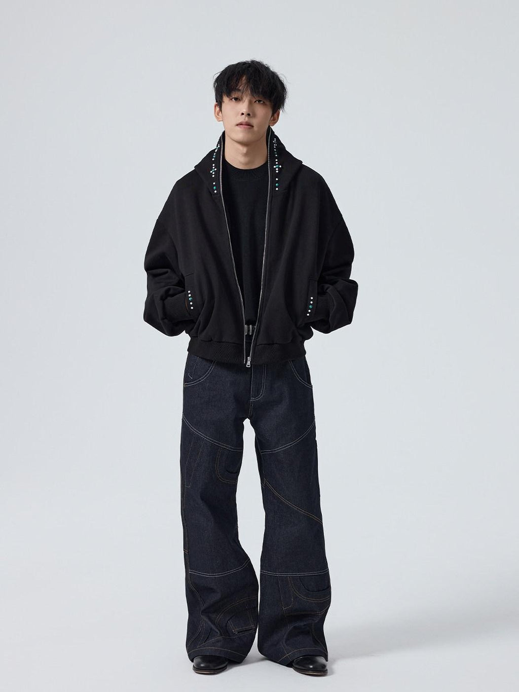 4JUNKS Wrinkle Free Breathable Relaxed Straight Midrise Casual Raw Denim Straight Pants