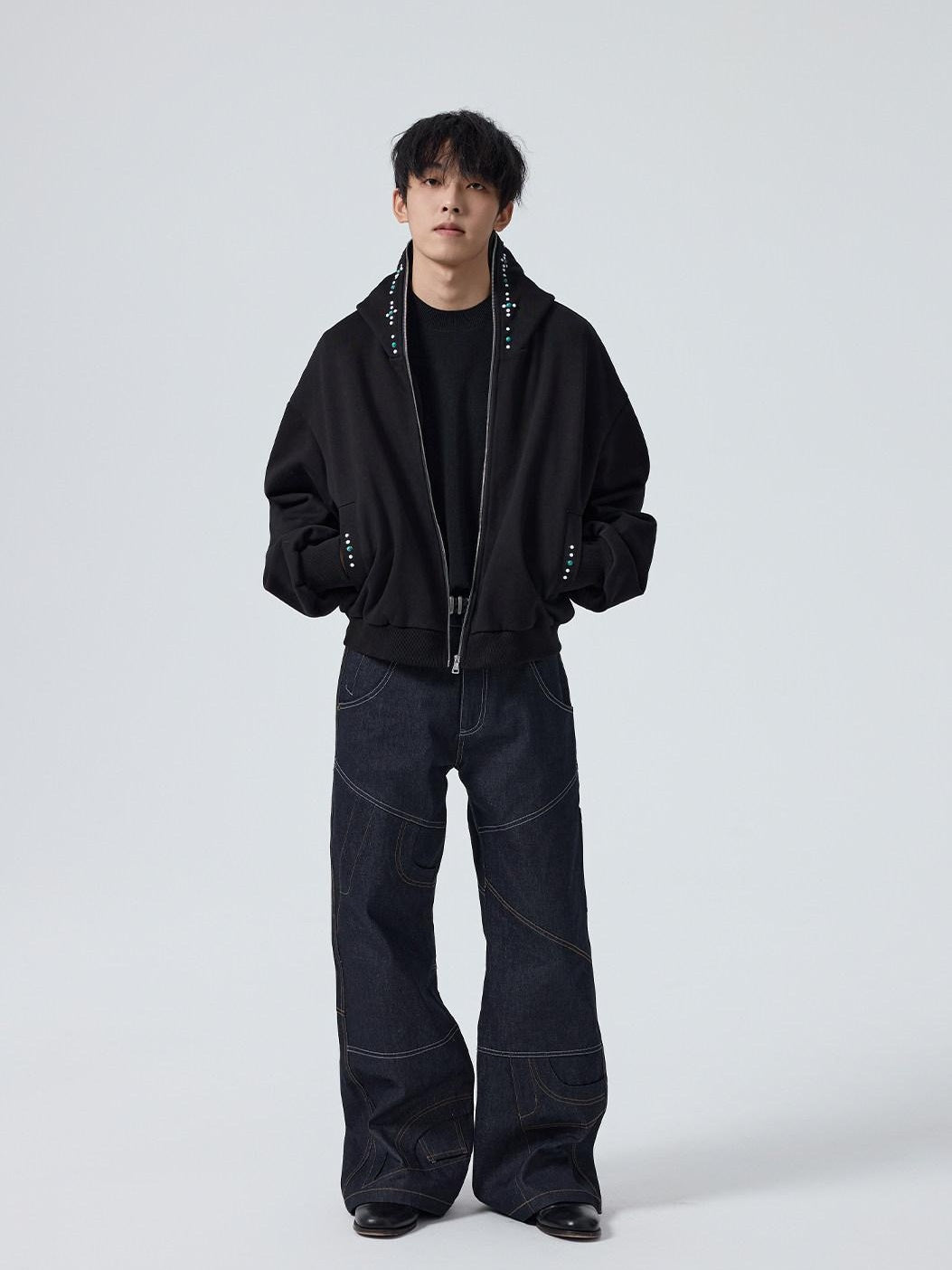 4JUNKS Wrinkle Free Breathable Relaxed Straight Midrise Casual Raw Denim Straight Pants