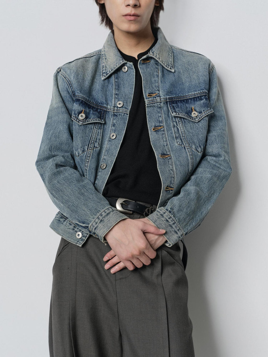 4JUNKS 100% Cotton Cropped Oversized Unisex Sun Faded Blue Wave Denim Jackets