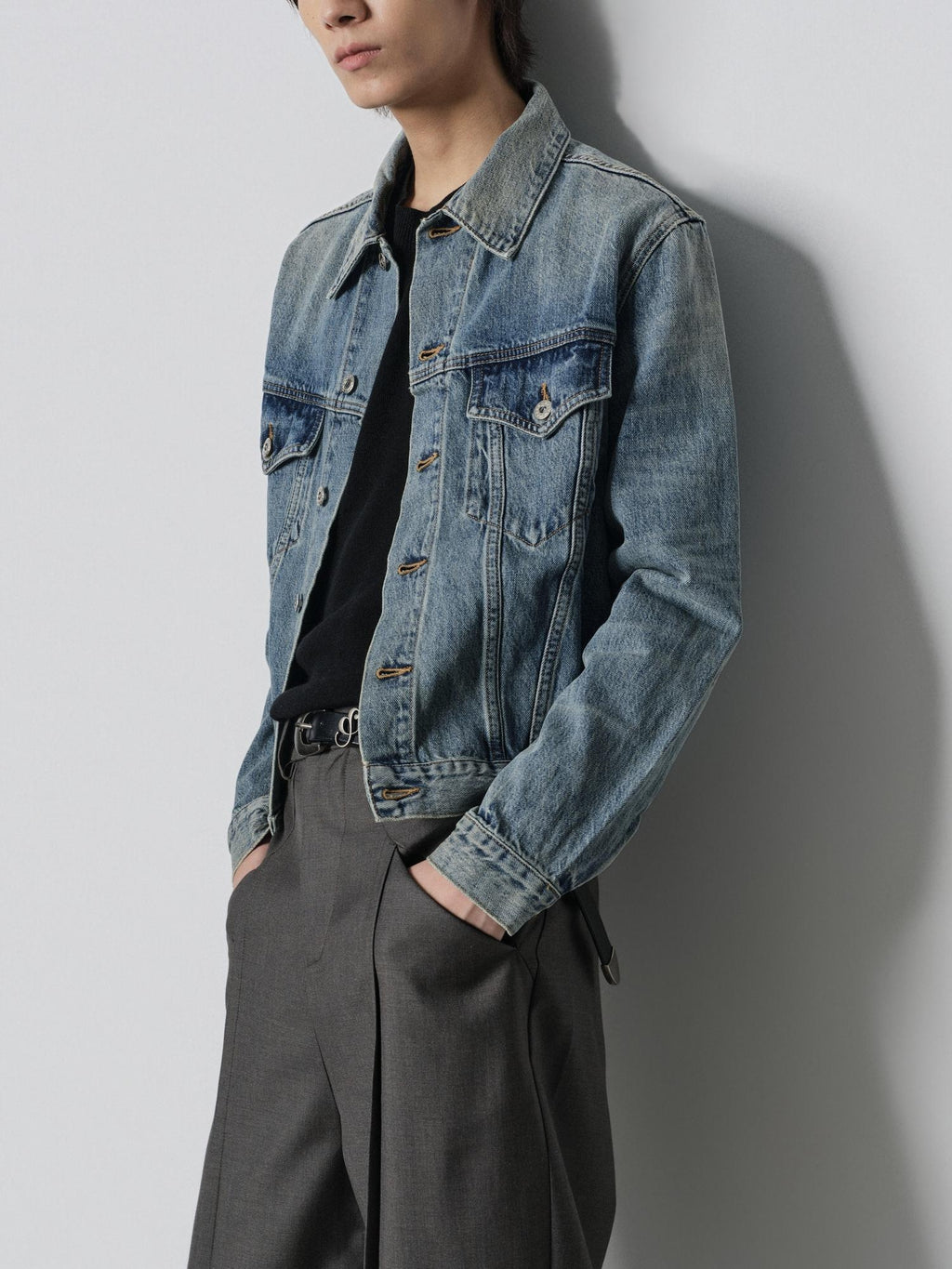 4JUNKS 100% Cotton Cropped Oversized Unisex Sun Faded Blue Wave Denim Jackets