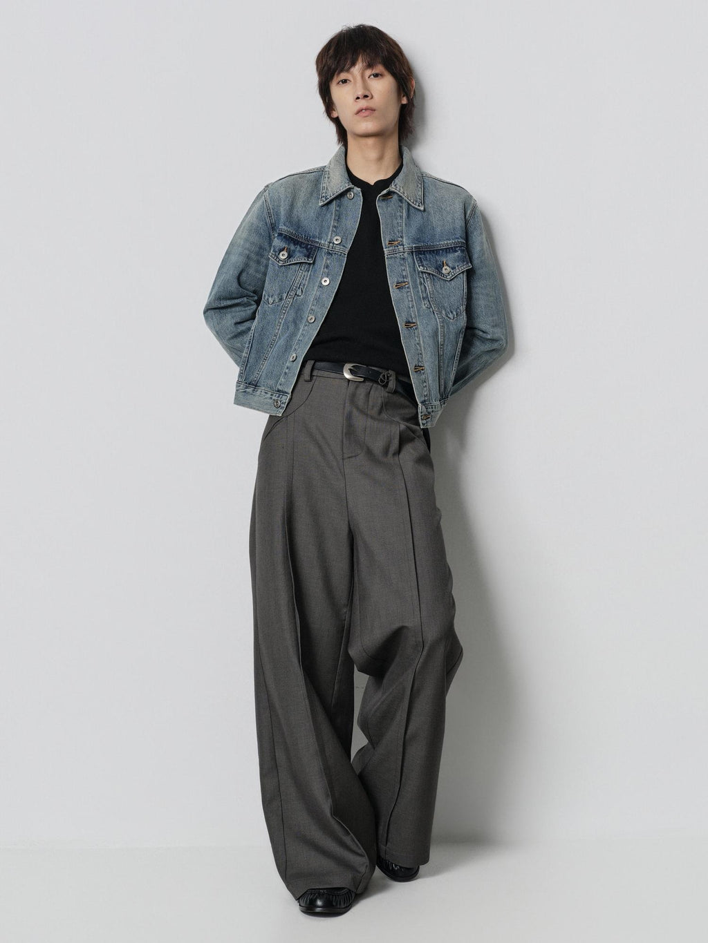 4JUNKS 100% Cotton Cropped Oversized Unisex Sun Faded Blue Wave Denim Jackets