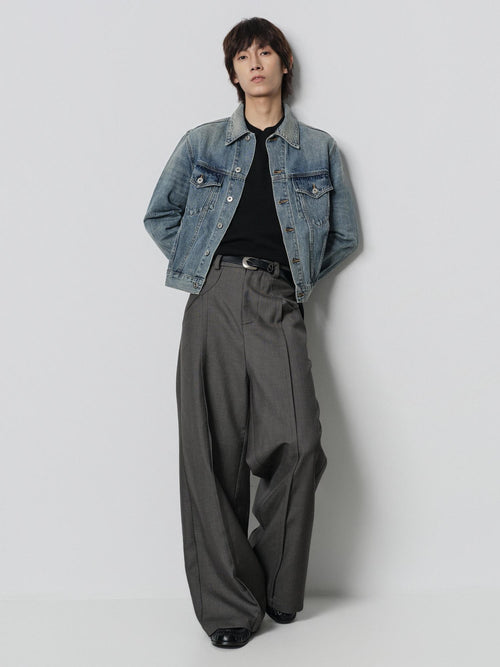 4JUNKS 100% Cotton Cropped Oversized Unisex Sun Faded Blue Wave Denim Jackets