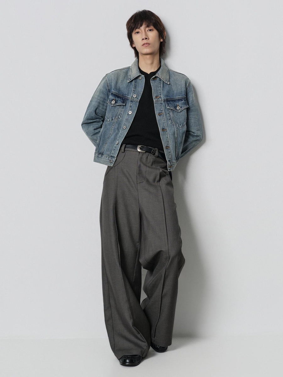 4JUNKS 100% Cotton Cropped Oversized Unisex Sun Faded Blue Wave Denim Jackets