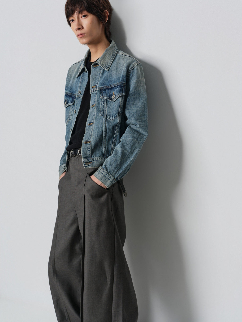 4JUNKS 100% Cotton Cropped Oversized Unisex Sun Faded Blue Wave Denim Jackets