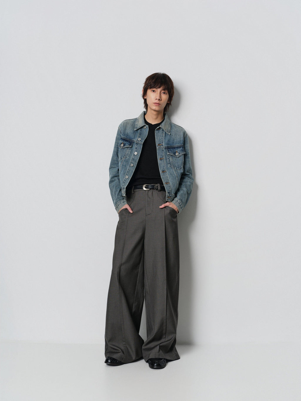 4JUNKS 100% Cotton Cropped Oversized Unisex Sun Faded Blue Wave Denim Jackets