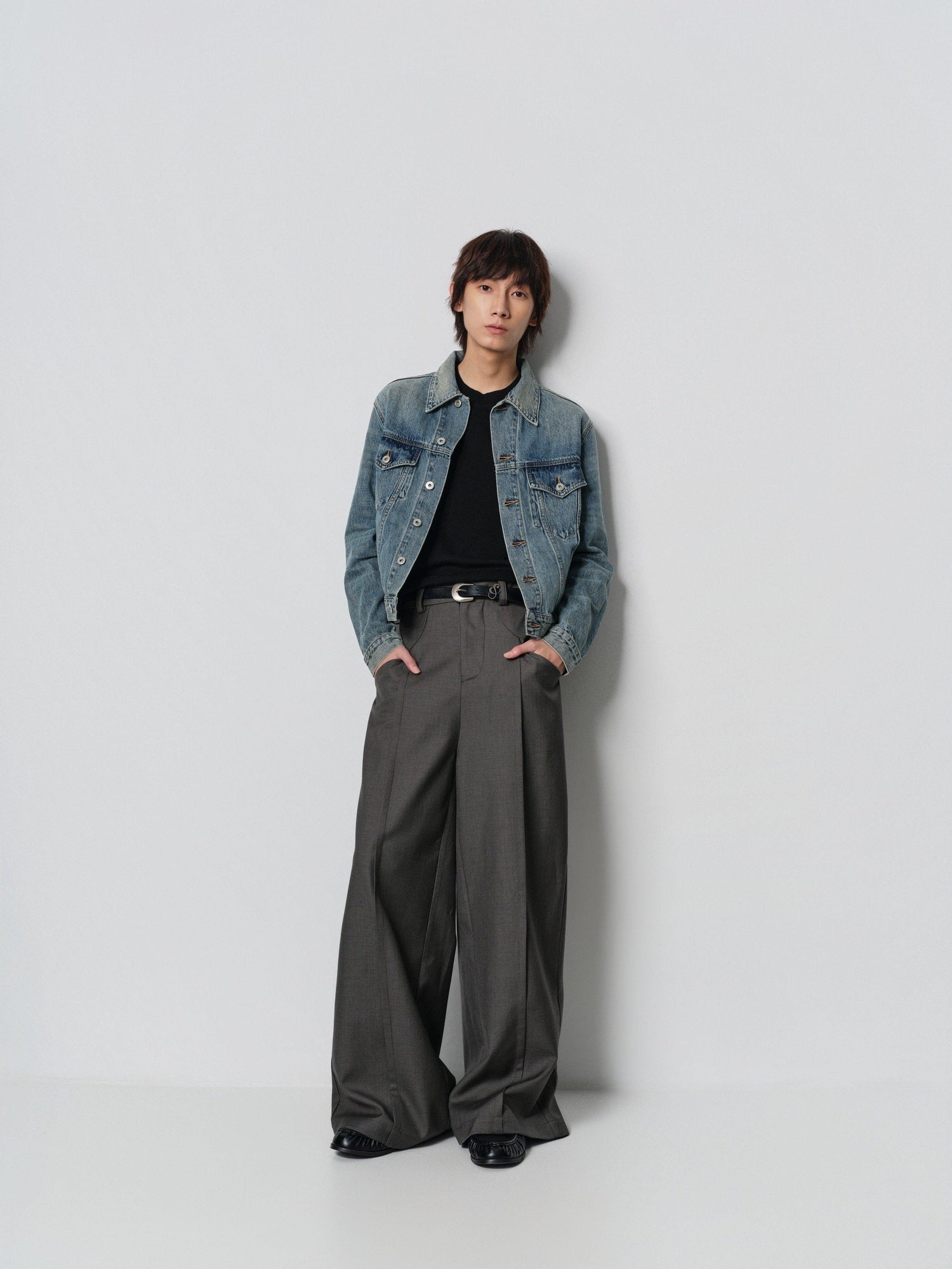 4JUNKS 100% Cotton Cropped Oversized Unisex Sun Faded Blue Wave Denim Jackets