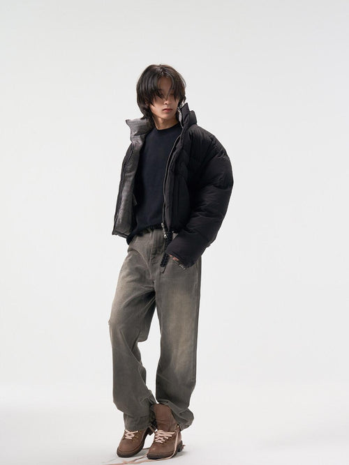 4JUNKS 90 Percent White Down Insulated Short Houndstooth Stand Collar Men Down Jackets