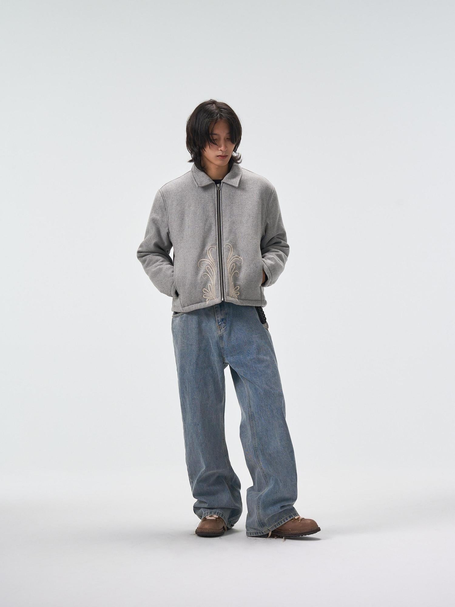 4JUNKS 90 Percent White Duck Down Warm Embroidered Workwear Short Men Gray Down Jackets