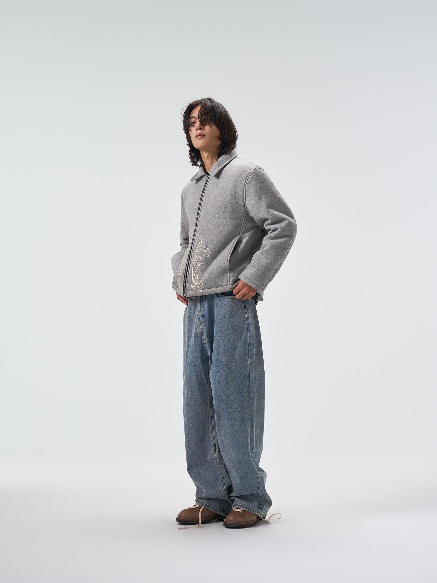 4JUNKS 90 Percent White Duck Down Warm Embroidered Workwear Short Men Gray Down Jackets