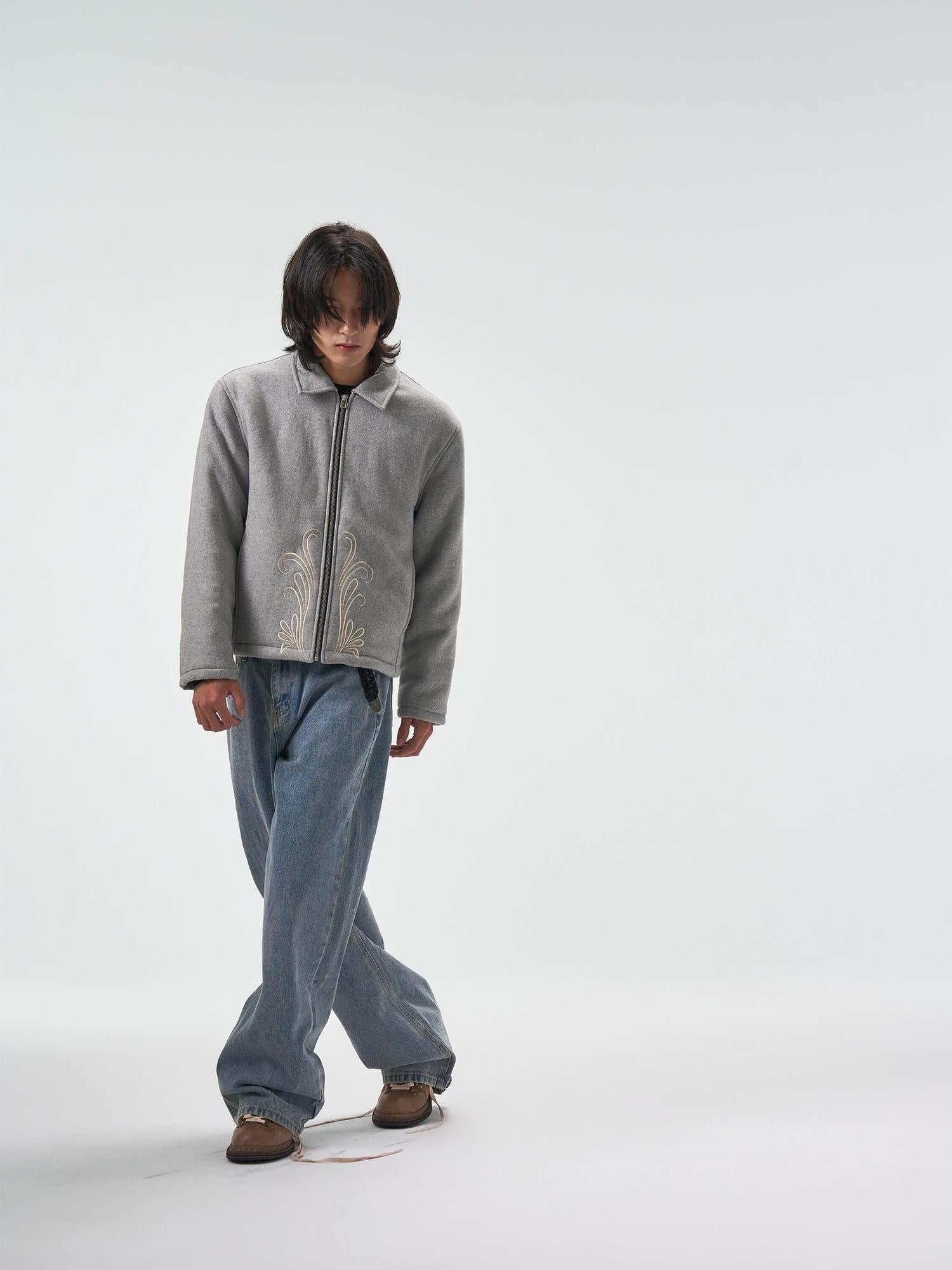 4JUNKS 90 Percent White Duck Down Warm Embroidered Workwear Short Men Gray Down Jackets