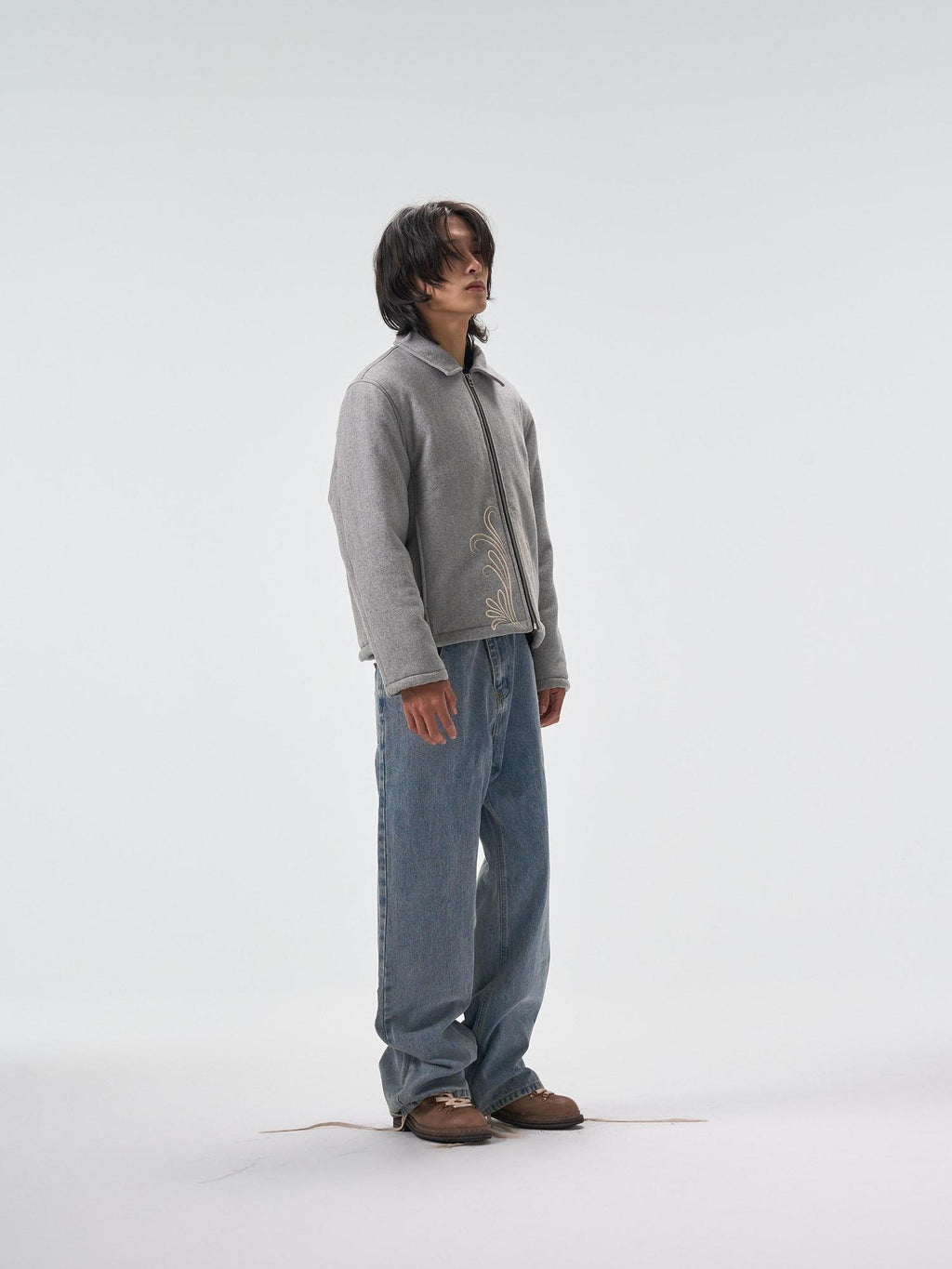 4JUNKS 90 Percent White Duck Down Warm Embroidered Workwear Short Men Gray Down Jackets