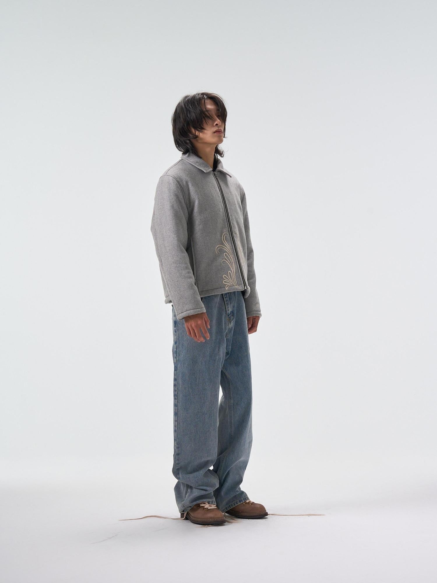 4JUNKS 90 Percent White Duck Down Warm Embroidered Workwear Short Men Gray Down Jackets