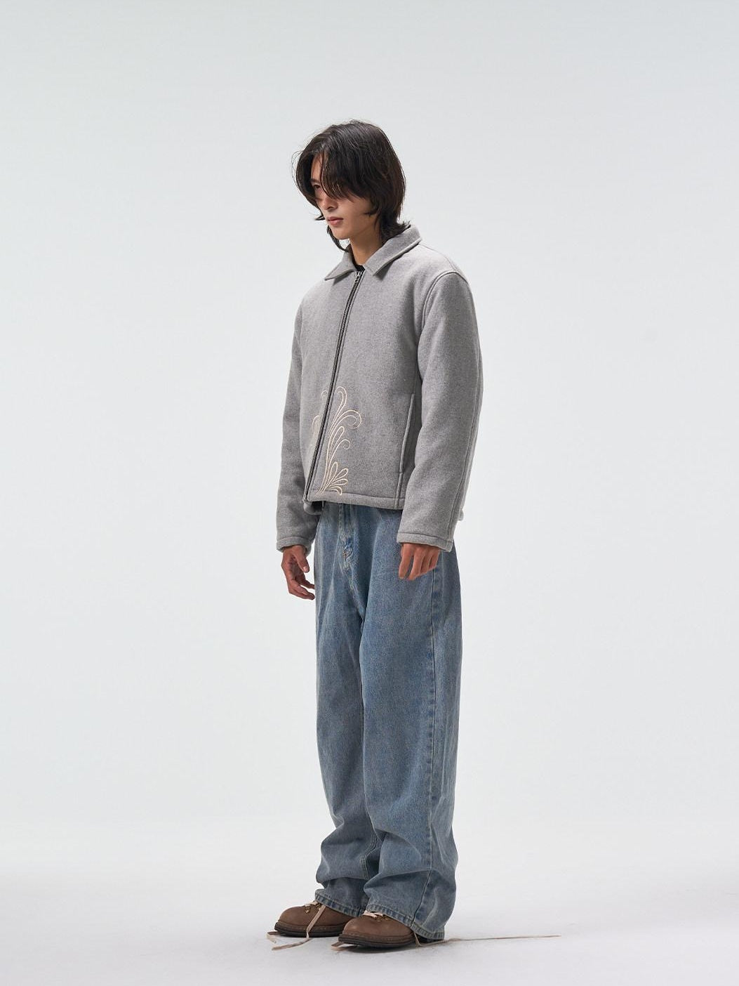4JUNKS 90 Percent White Duck Down Warm Embroidered Workwear Short Men Gray Down Jackets