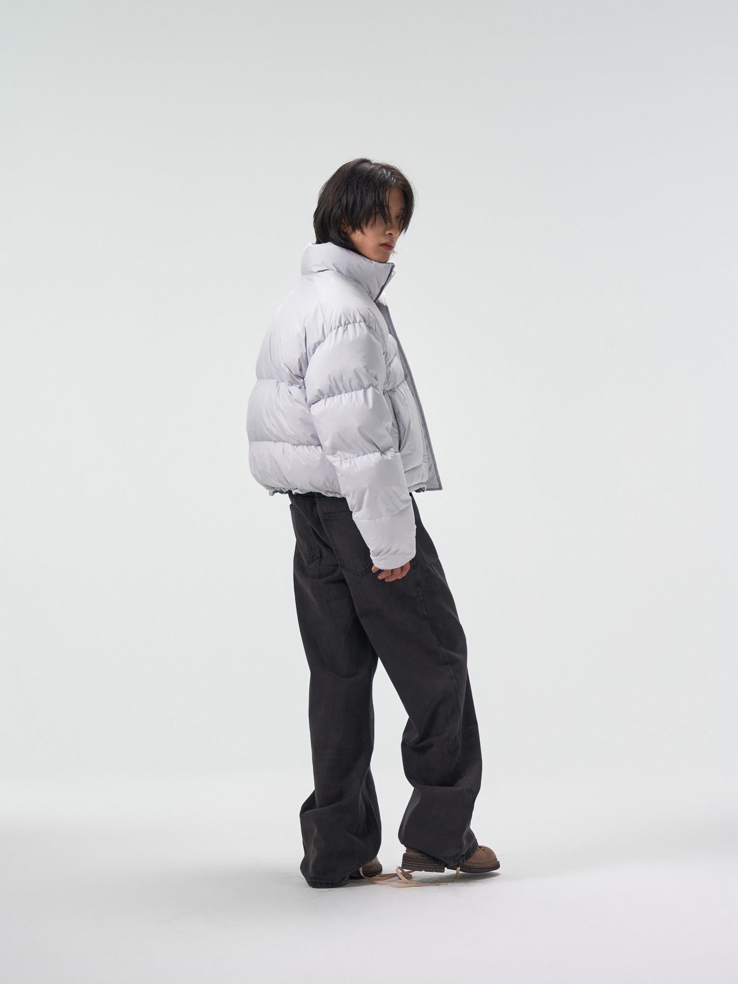 4JUNKS 90 White Duck Down Insulated Cropped Stand Collar Men Gray Velvet Down Jackets