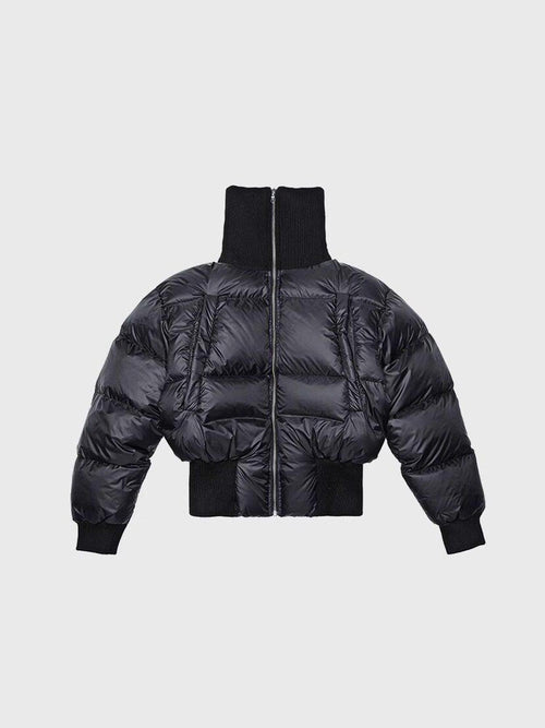 4JUNKS 95% White Duck Down 500G Thick Ribbed Hem Slim Youth Black Nylon Down Jackets