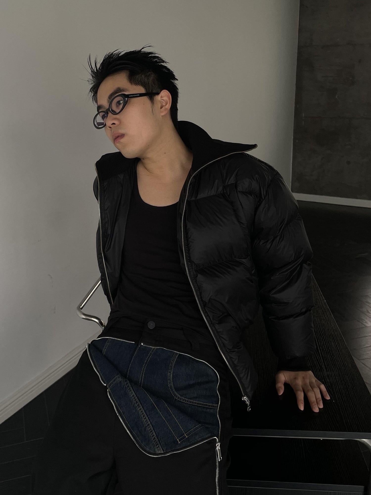 4JUNKS 95% White Duck Down 500G Thick Ribbed Hem Slim Youth Black Nylon Down Jackets