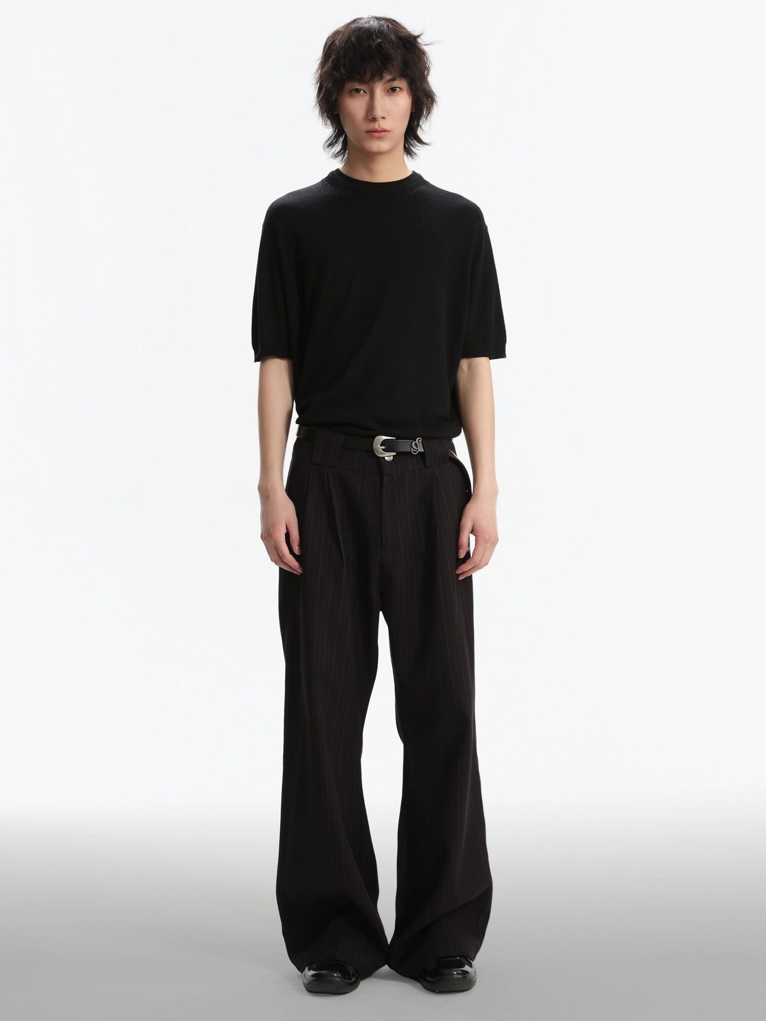 4JUNKS Black Striped Classic Youth Casual Straight Fit Full Length Straight Pants