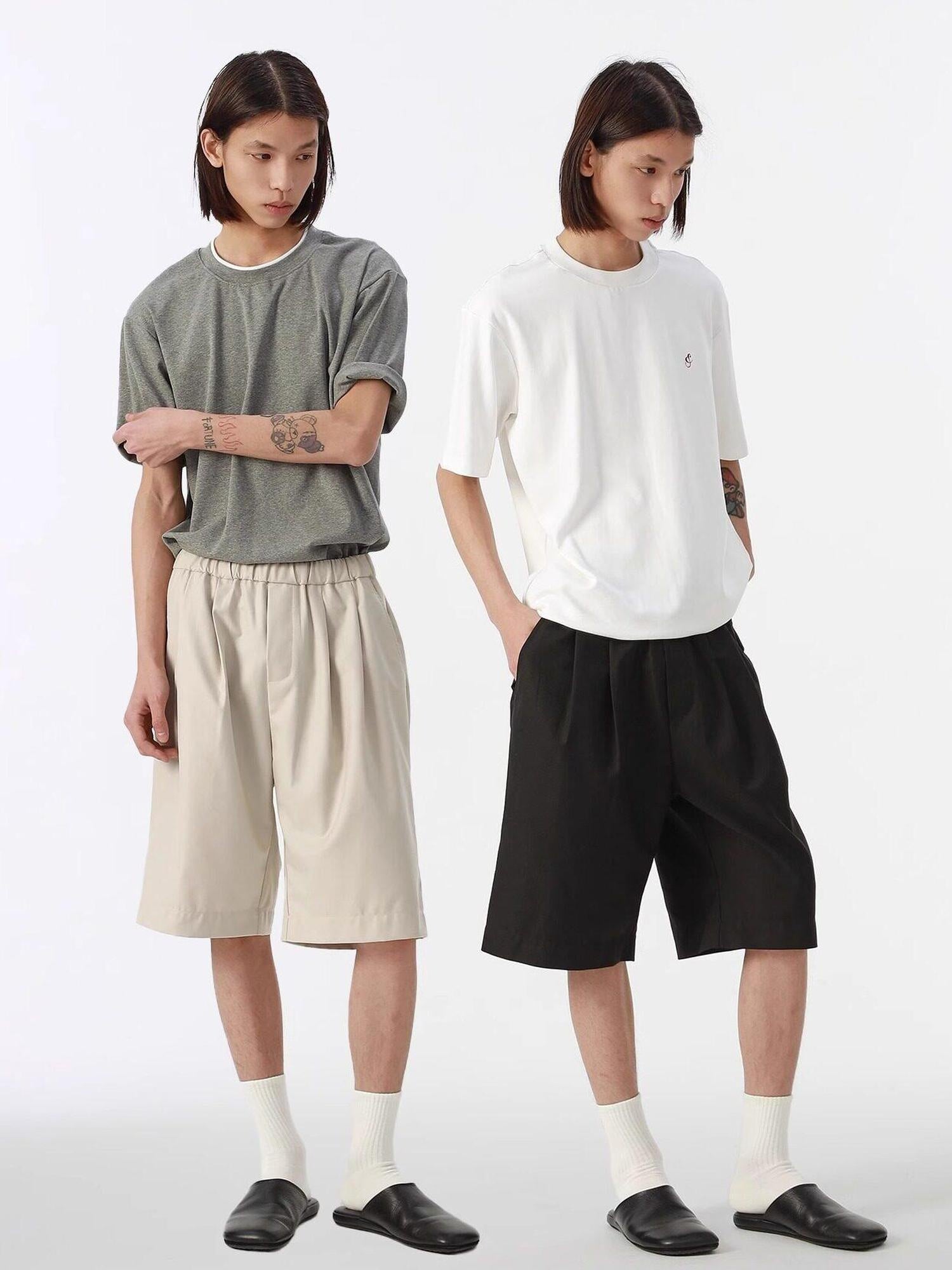 4JUNKS Classic Straight Cut Casual Urban Youth S To Xl Beige Black Gray Tailored Shorts