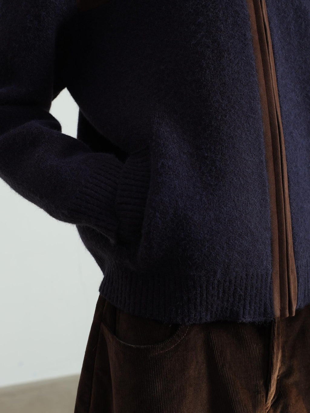 4JUNKS Colorblock Suede Loose Fit Lapel Long Sleeve Unisex Knitted Cropped Jackets