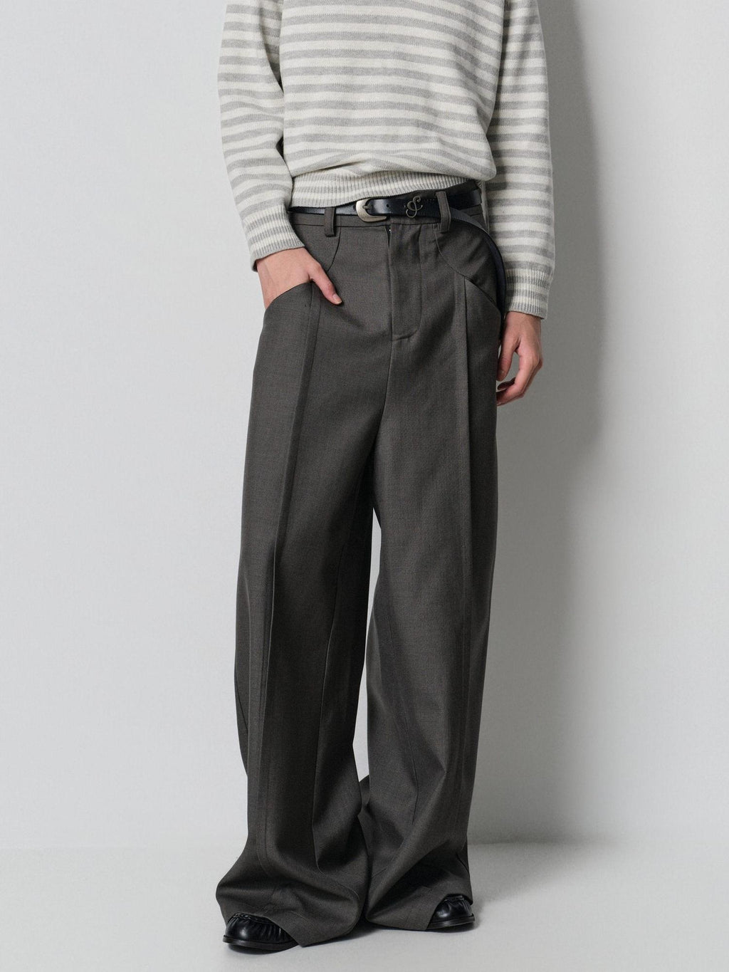 4JUNKS Comfortable Loose Fit Korean Youth Casual Solid Black Grey Long Wide Leg Pants
