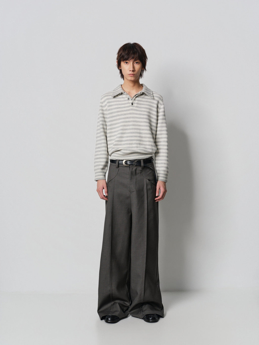 4JUNKS Comfortable Loose Fit Korean Youth Casual Solid Black Grey Long Wide Leg Pants