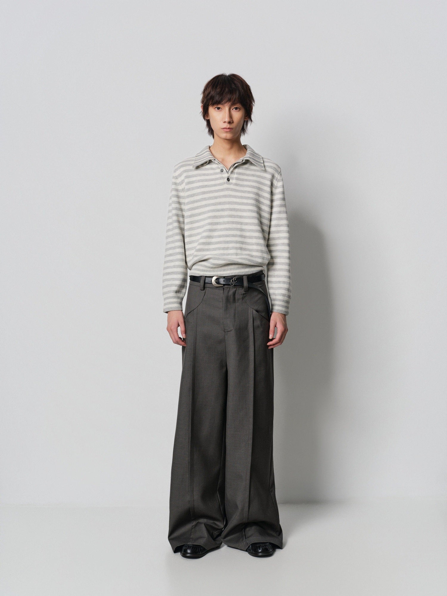 4JUNKS Comfortable Loose Fit Korean Youth Casual Solid Black Grey Long Wide Leg Pants