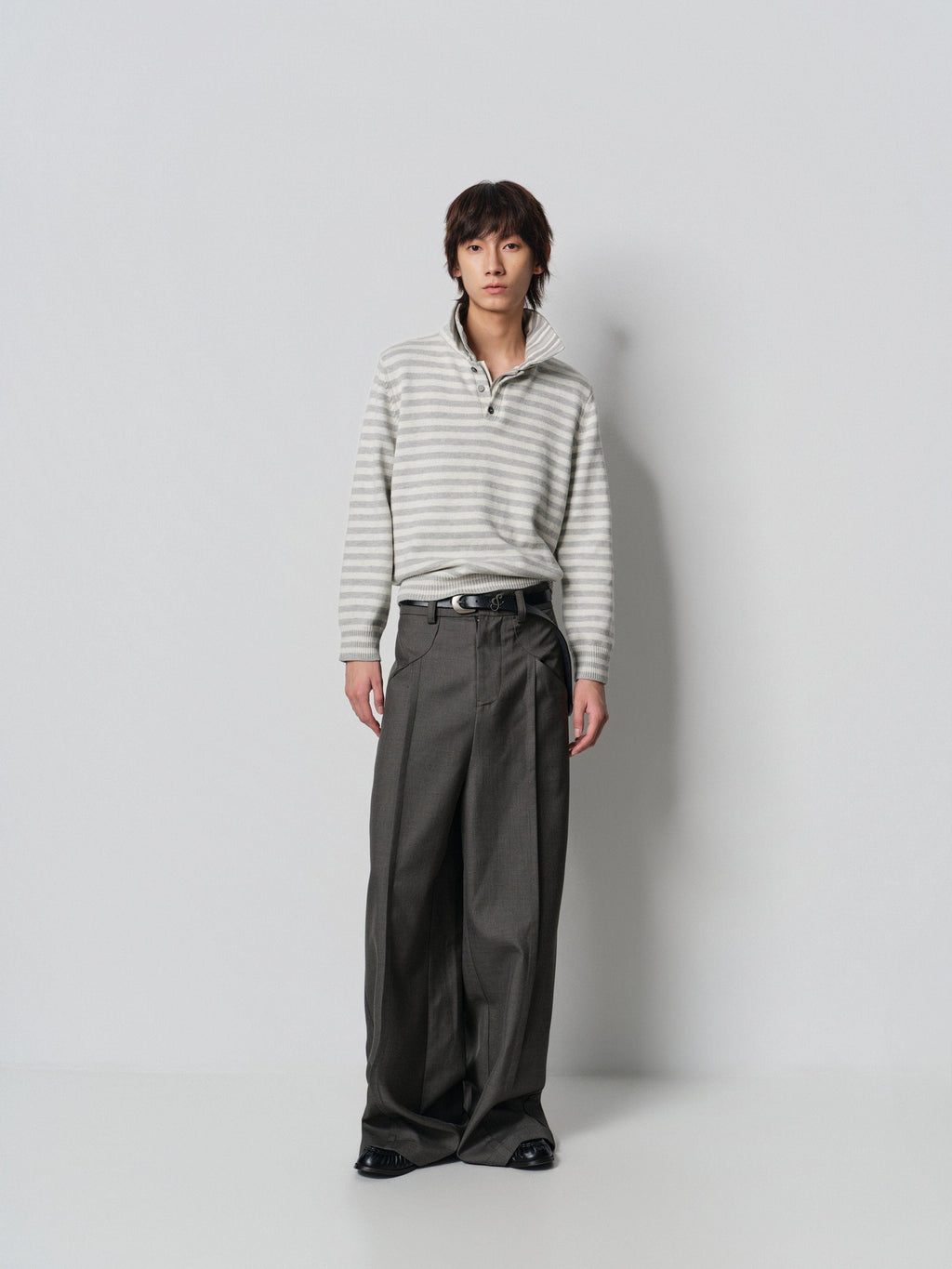 4JUNKS Comfortable Loose Fit Korean Youth Casual Solid Black Grey Long Wide Leg Pants