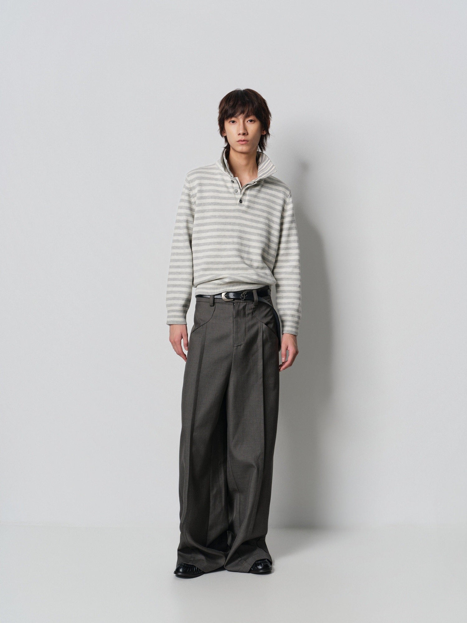 4JUNKS Comfortable Loose Fit Korean Youth Casual Solid Black Grey Long Wide Leg Pants
