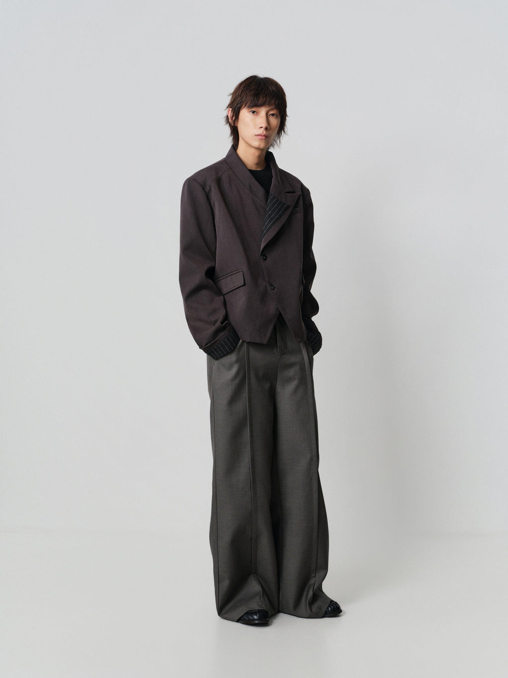 4JUNKS Comfortable Loose Fit Korean Youth Casual Solid Black Grey Long Wide Leg Pants