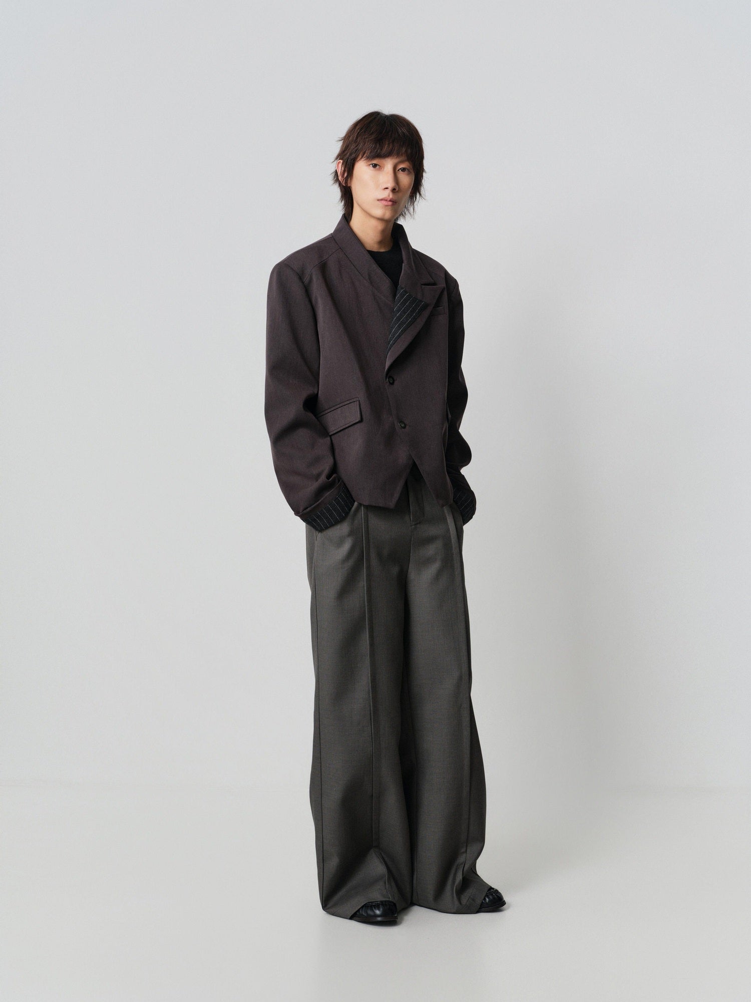 4JUNKS Comfortable Loose Fit Korean Youth Casual Solid Black Grey Long Wide Leg Pants