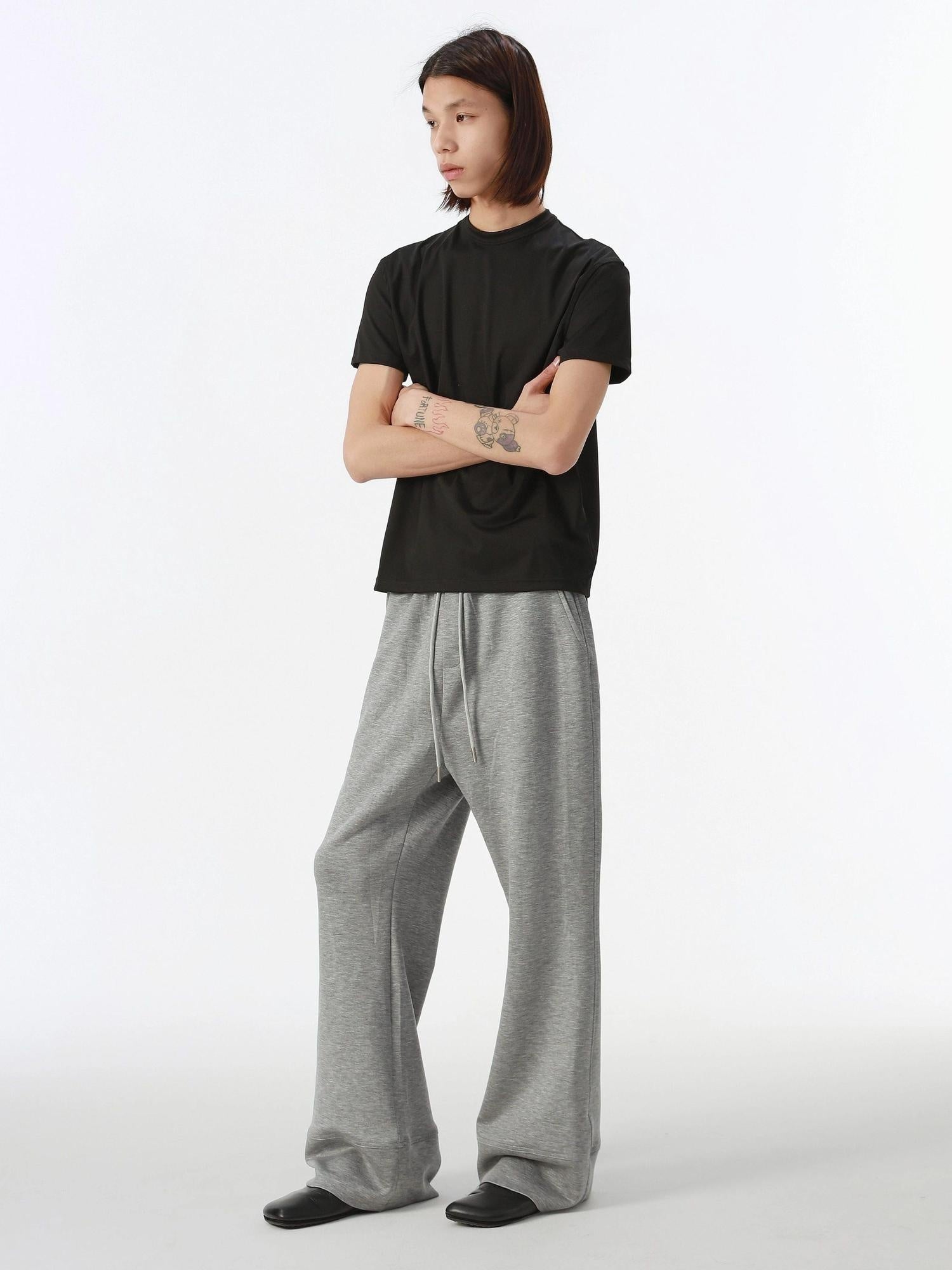 4JUNKS Comfy Mid Rise Patchwork Loose Straight Leg Youth Solid Sweatpants