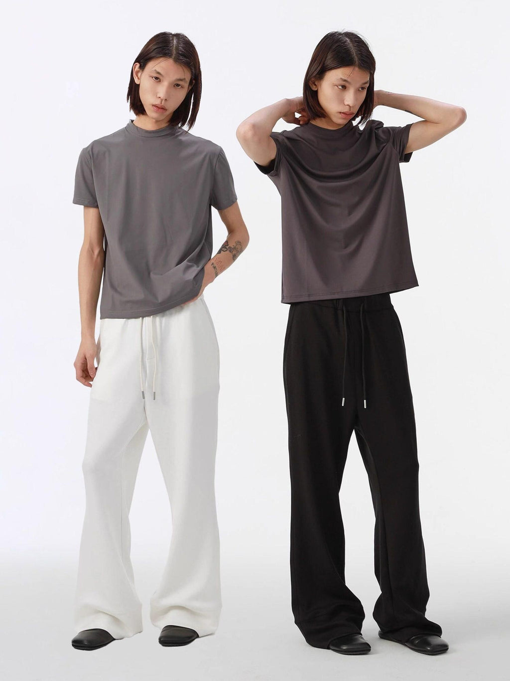 4JUNKS Comfy Mid Rise Patchwork Loose Straight Leg Youth Solid Sweatpants