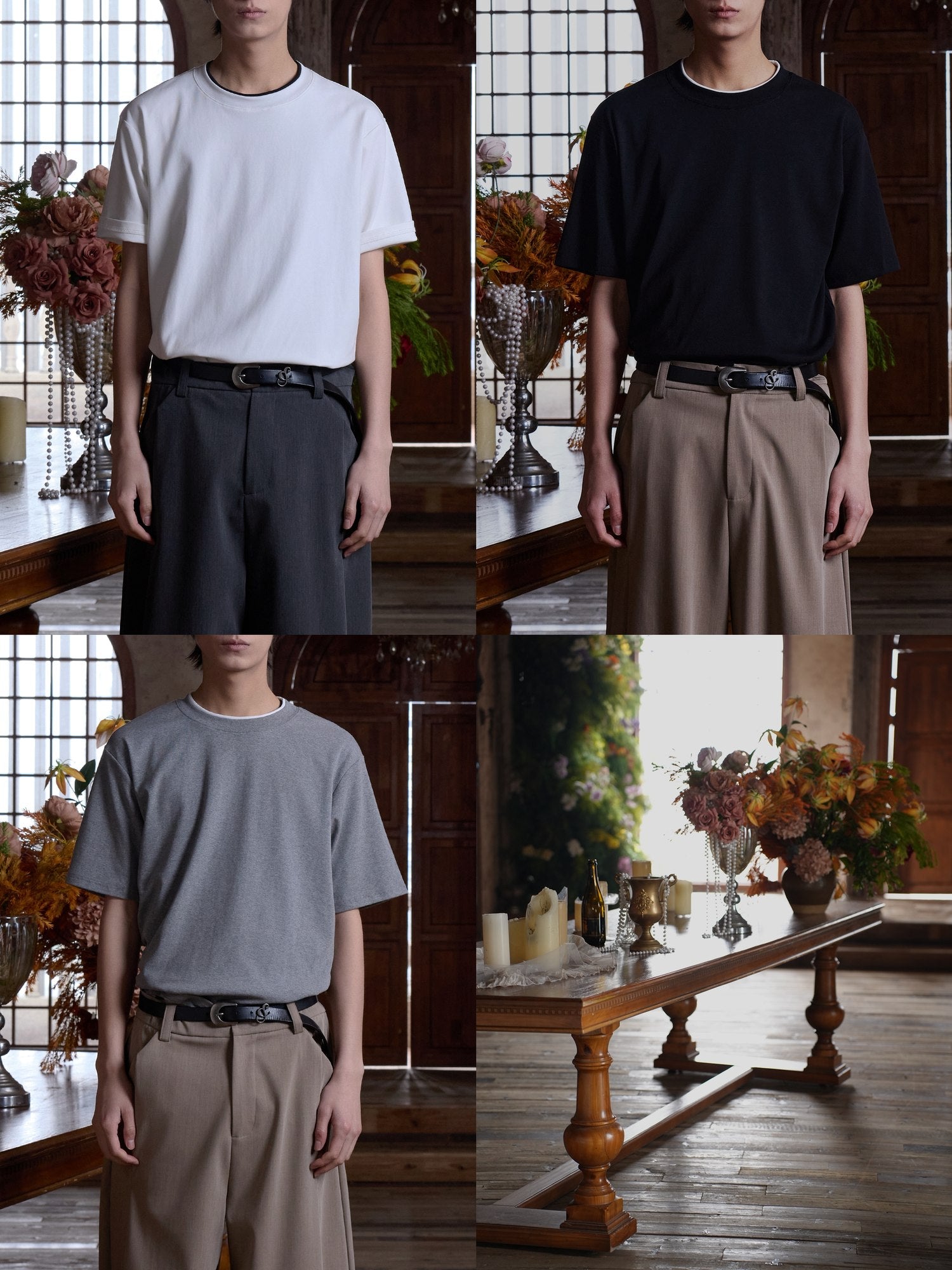 4JUNKS Cotton Rich Stretch Loose Fit Colorblock Crew Neck Unisex Short Sleeve T-Shirts