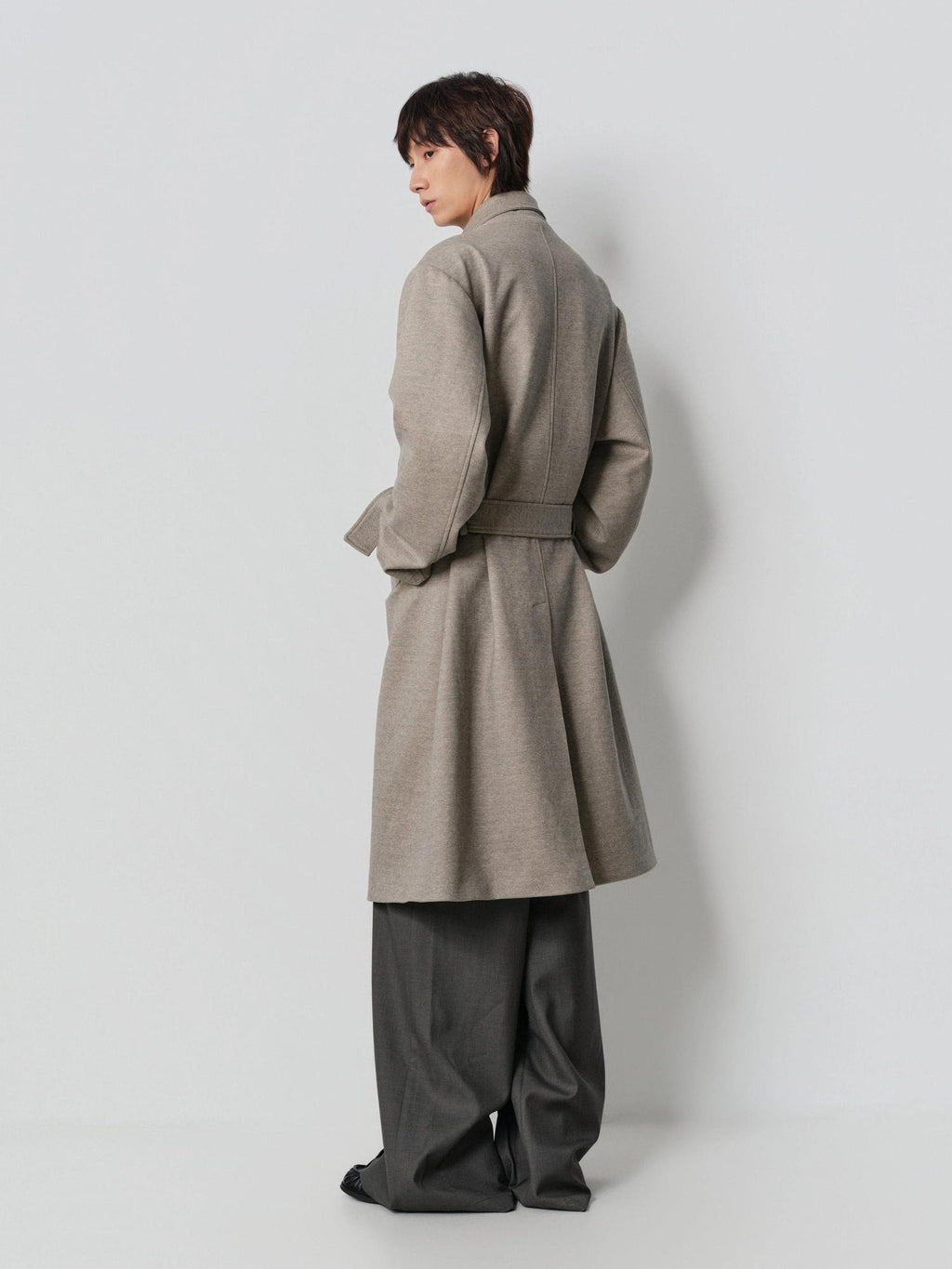 4JUNKS Cozy Wool Blend Oversized Lapel Khaki Casual Youthful Outerwear Long Coats