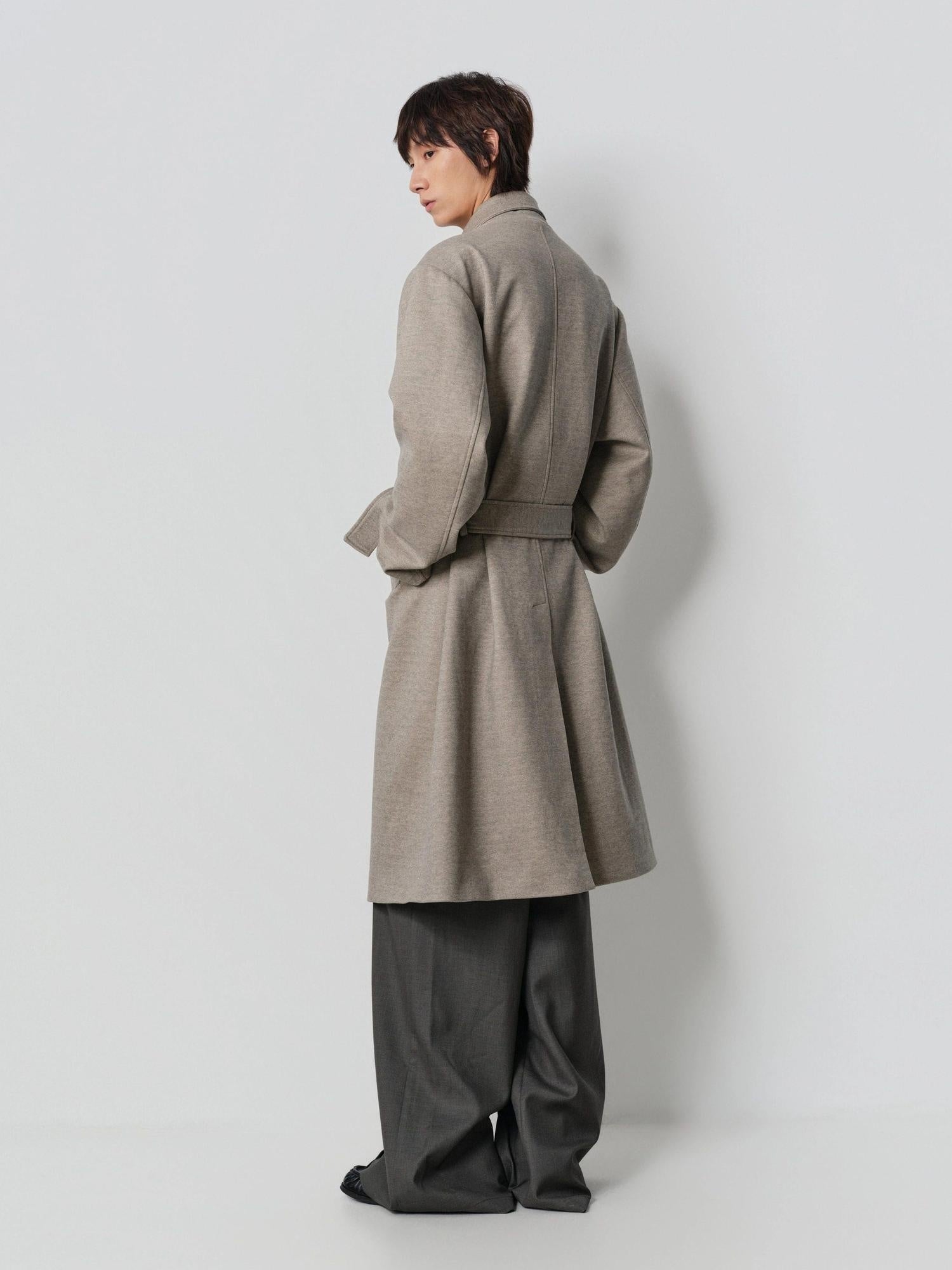 4JUNKS Cozy Wool Blend Oversized Lapel Khaki Casual Youthful Outerwear Long Coats