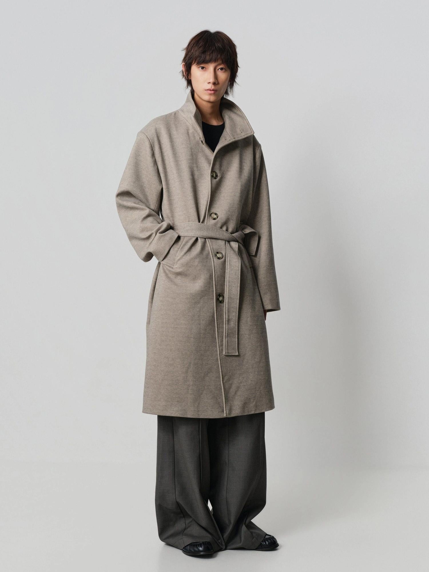 4JUNKS Cozy Wool Blend Oversized Lapel Khaki Casual Youthful Outerwear Long Coats