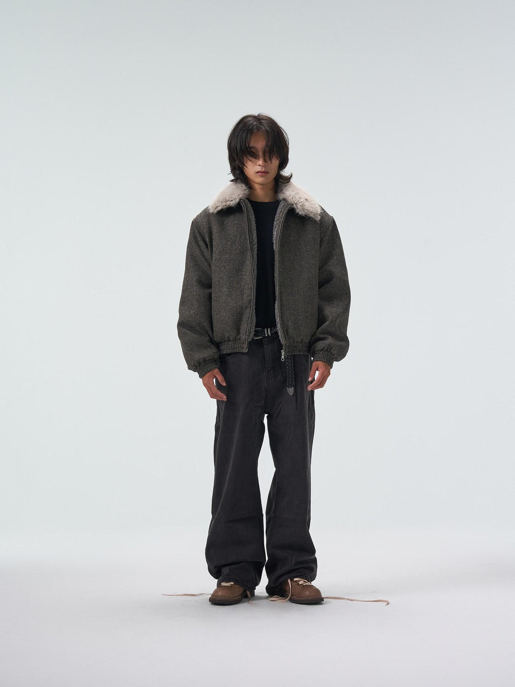 4JUNKS Detachable Fleece Lined Thick Gray Short Unisex Polyester Wool Cropped Jackets