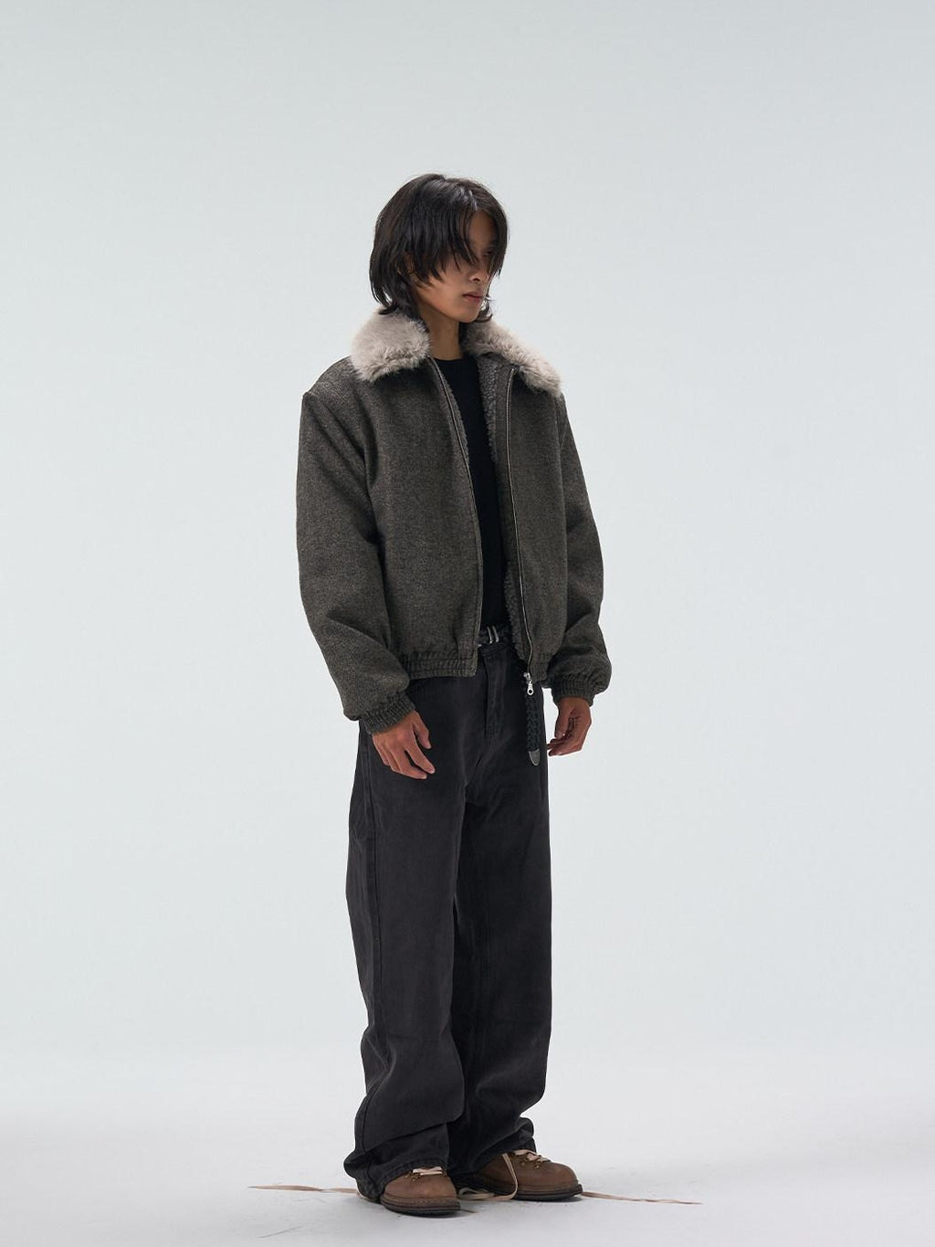 4JUNKS Detachable Fleece Lined Thick Gray Short Unisex Polyester Wool Cropped Jackets