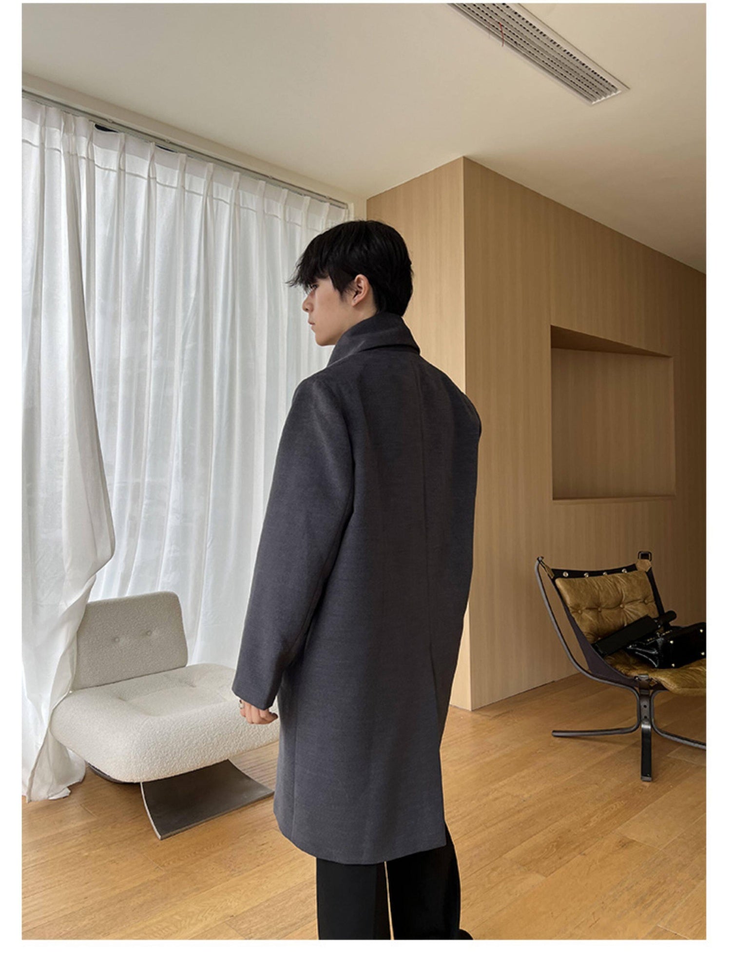 4JUNKS Detachable Hood Zipper Mid Length Urban Youth Loose Fit Casual Gray Trench Coats