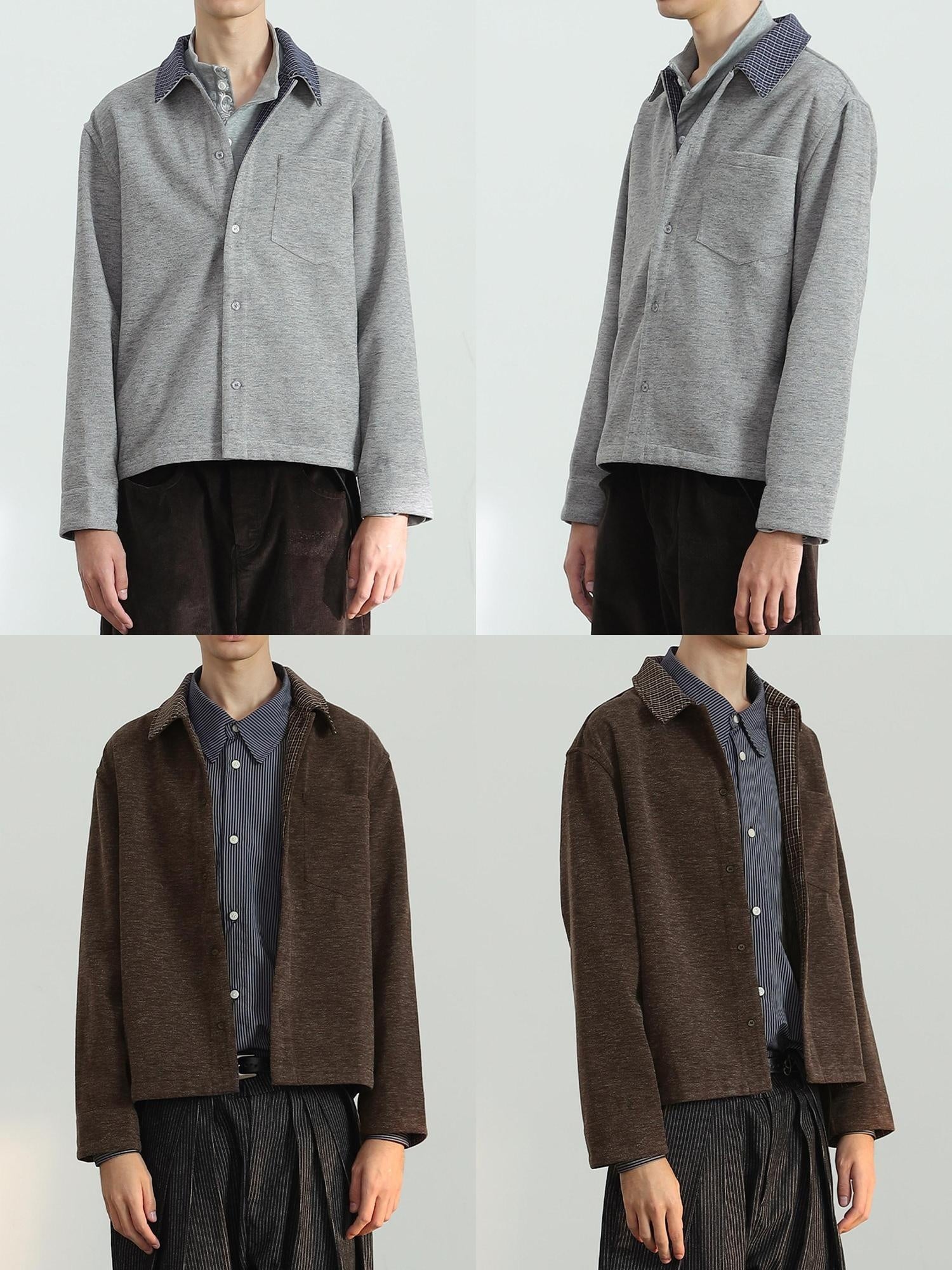 4JUNKS Durable Plaid Relaxed Fit Point Collar Buttoned Unisex Citywalk Jackets