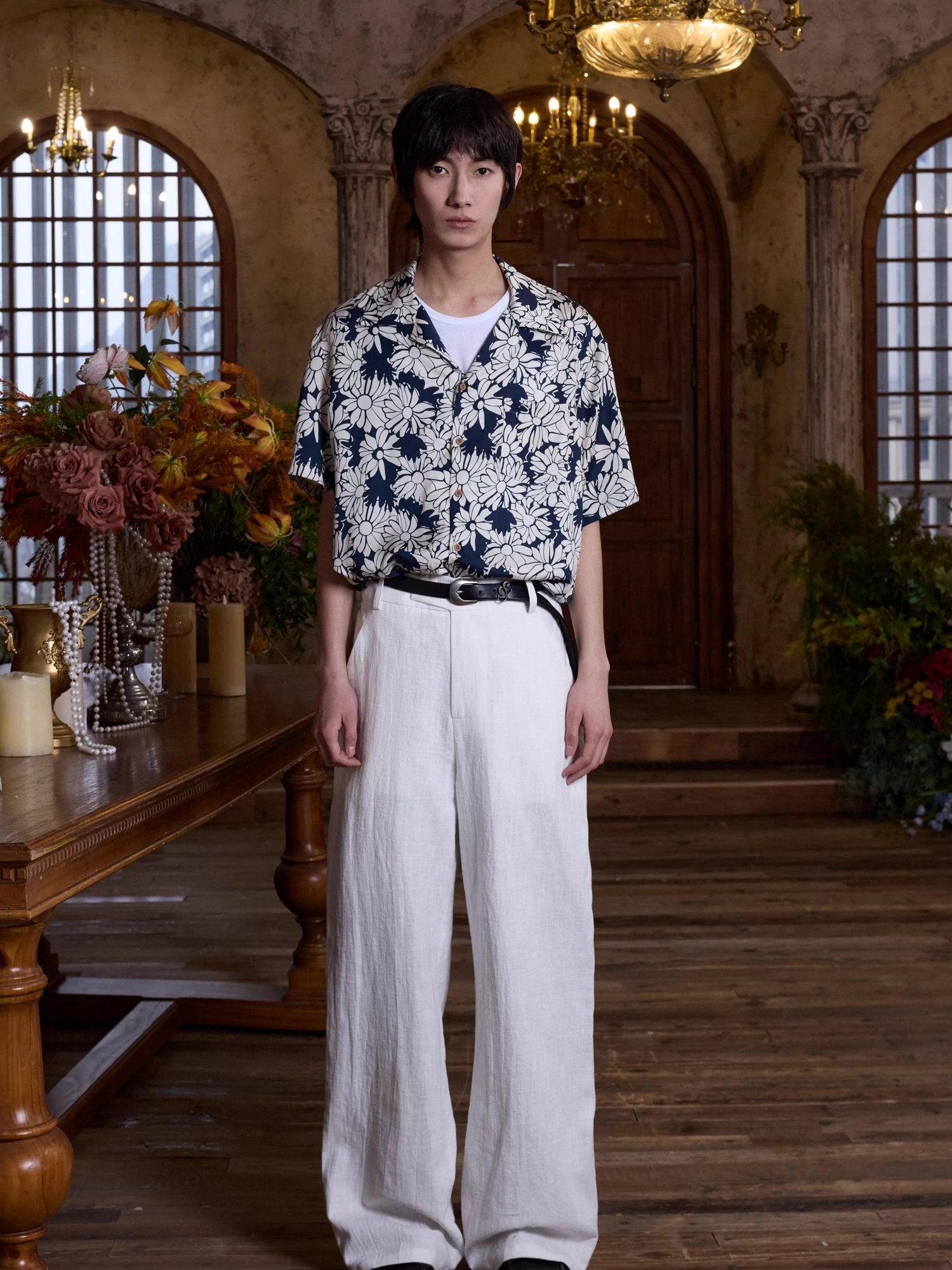 4JUNKS Embroidered Back Pocket Linen Blend Chinese Style Casual Youth Straight Pants