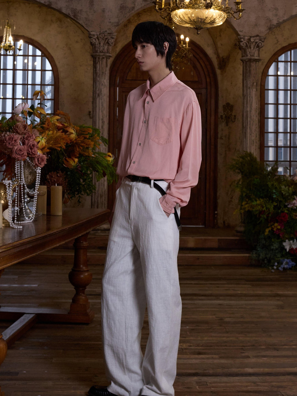 4JUNKS Embroidered Back Pocket Linen Blend Chinese Style Casual Youth Straight Pants